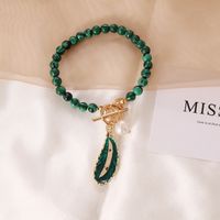 Fashion Malachite Leaf Pearl Dripping Oil Necklace Wholesale main image 5