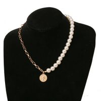 52098 Europe And America Cross Border New Pearl Necklace Creative Simple Vintage Pearl Coin Head Pendant Necklace main image 4
