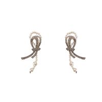 Fashion Rhinestone Pearl Bow Earrings main image 6