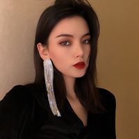 Fashion Full Rhinestone Long Tassel Earrings main image 4