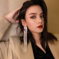 Fashion Full Rhinestone Long Tassel Earrings main image 5