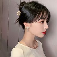 Korean Rhinestone Bow Pearl Earrings main image 4