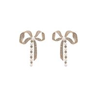 Korean Rhinestone Bow Pearl Earrings main image 6