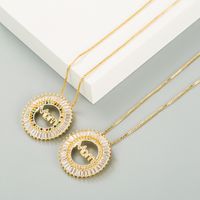 Fashion Letters Mom Round Copper Inlaid Zircon Necklace main image 3