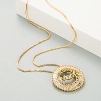 Fashion Letters Mom Round Copper Inlaid Zircon Necklace main image 4
