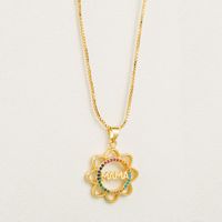 2021 European And American Fashion & Trend Hollow Sunflower Mama Pendant Necklace Female Copper Micro Inlaid Zircon Mother's Day Gift main image 1