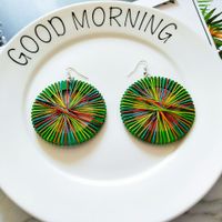 Korean Covered Wire Round Wooden Earrings main image 4