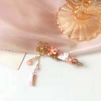 Fashion Pink Flower Tassel Kitty Hairpin main image 4