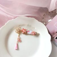 Fashion Pink Flower Tassel Kitty Hairpin main image 5