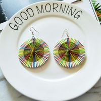 Korean Covered Wire Round Wooden Earrings sku image 2
