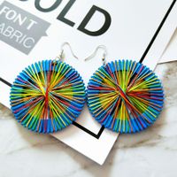 Korean Covered Wire Round Wooden Earrings sku image 5