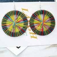 Korean Covered Wire Round Wooden Earrings sku image 1