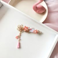 Fashion Pink Flower Tassel Kitty Hairpin sku image 1