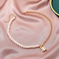 Retro Stitching Pearl Metal Lock Necklace Wholesale main image 3