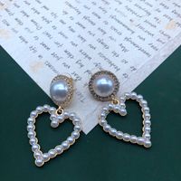 Fashion Heart-shape Pearl Emerald Earrings Wholesale main image 4