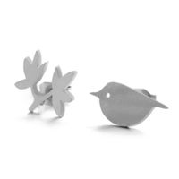 Simple Bird Flower Asymmetrical Alloy Earrings Wholesale sku image 1