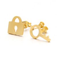 Simple Lock Key Asymmetrical Alloy Earrings sku image 2