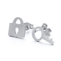 Simple Lock Key Asymmetrical Alloy Earrings sku image 1