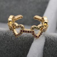 Fashion Copper Micro-inlaid Heart Zircon Ring main image 4