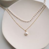Simple Double-layer Metal Pearl Necklace main image 2