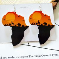 Retro Africa Map Pattern Wooden Earrings main image 2