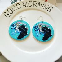 Fashion Printing Round Wooden Earrings Wholesale main image 5