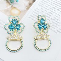 Fashion Shamrock Full Diamond Earrings Wholesale main image 3