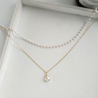 Simple Double-layer Metal Pearl Necklace sku image 1