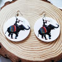 Wholesale Ethnic Printing Wooden Round Earrings sku image 1