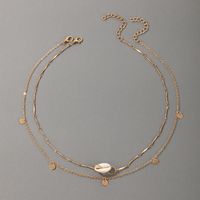 Fashion Shell Pendant Disc Tassel Necklace sku image 1