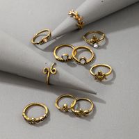 Retro Turtle Starfish Crown Leaf Antique Gold Ring 10-piece Set main image 3