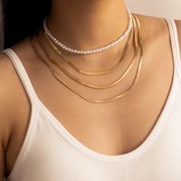 Simple Pearl Exaggerated Gold Chain Four-layer Necklace main image 1