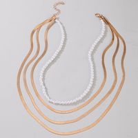 Simple Pearl Exaggerated Gold Chain Four-layer Necklace main image 3