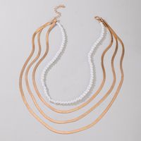 Simple Pearl Exaggerated Gold Chain Four-layer Necklace main image 6
