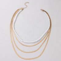 Simple Pearl Exaggerated Gold Chain Four-layer Necklace main image 7