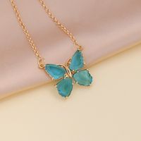 Fashion Multicolor Zircon Butterfly Copper Necklace Earring sku image 4