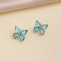 Fashion Multicolor Zircon Butterfly Copper Necklace Earring sku image 11