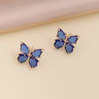 Fashion Multicolor Zircon Butterfly Copper Necklace Earring sku image 13