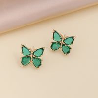 Fashion Multicolor Zircon Butterfly Copper Necklace Earring sku image 15