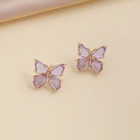 Fashion Multicolor Zircon Butterfly Copper Necklace Earring sku image 17