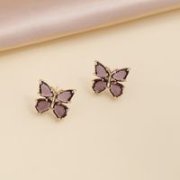 Fashion Multicolor Zircon Butterfly Copper Necklace Earring sku image 18