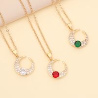 Fashion Multicolor Zircon Moon Copper Necklace main image 1