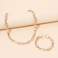Hip-hop Geometric Stacked Metal Necklace Bracelet Set main image 1
