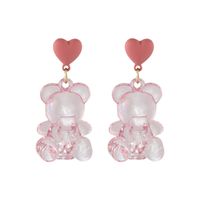 Korea Heart-shape Transparent Bear Earrings main image 3