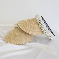 Korea Hand-sewn Pearl Empty Top Straw Hat main image 4