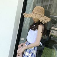 Fashion Hollow Sunscreen Big Brimmed Foldable Straw Hat main image 3