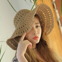 Chapeau De Paille Pliant Pare-soleil Creux Coréen À Gros Bord main image 1