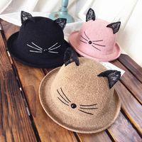 Korean Lace Cat Ears Sunshade Sunscreen Straw Hat main image 2