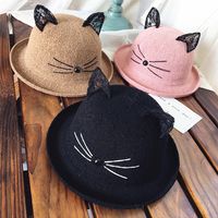 Korean Lace Cat Ears Sunshade Sunscreen Straw Hat main image 3