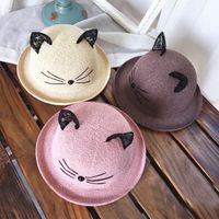 Korean Lace Cat Ears Sunshade Sunscreen Straw Hat main image 4